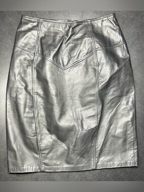 Design Assets Vintage Size 12 100% Leather High Waisted Black Pencil Skirt